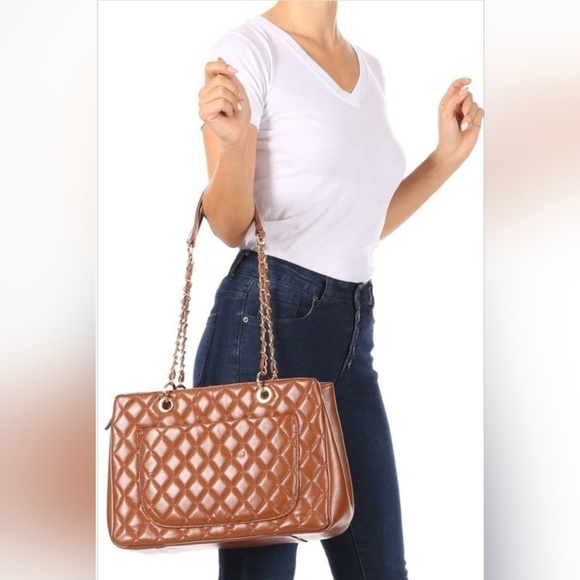 Brown Quilted Shoulder Bag - Picture 1 of 3